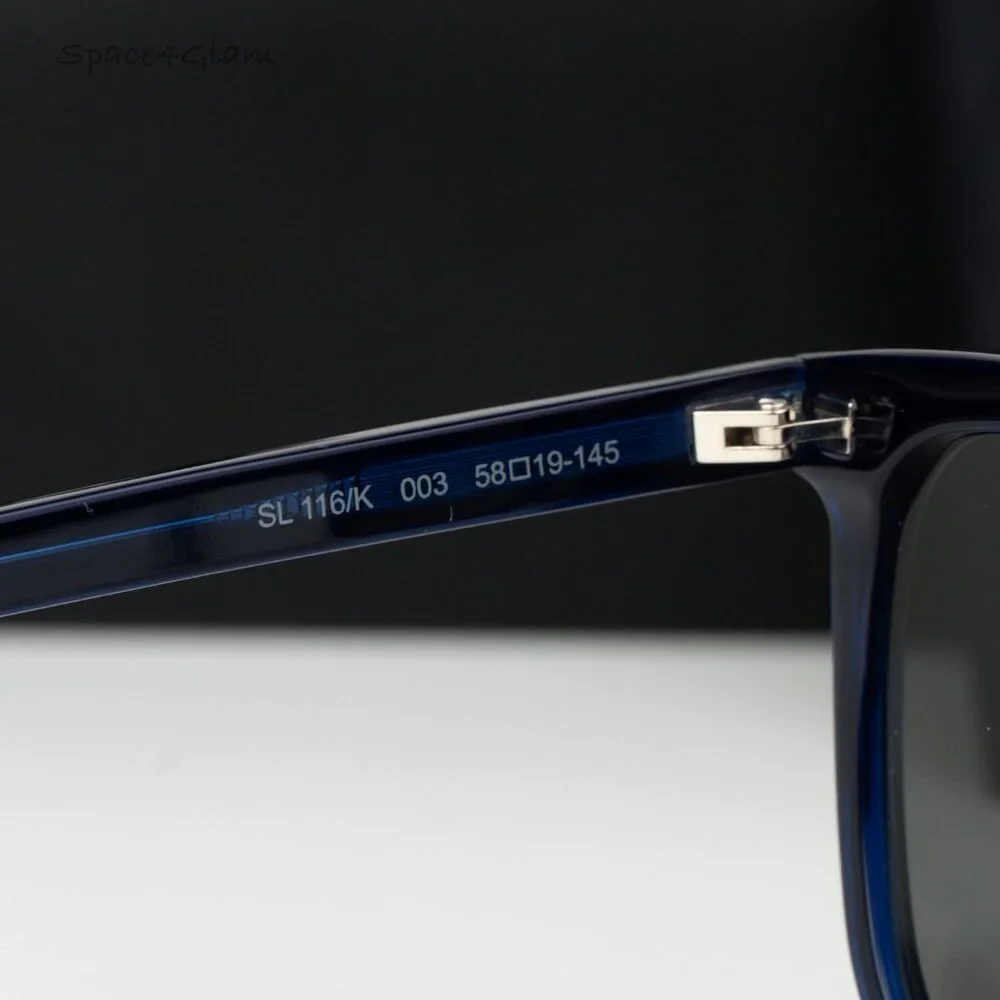 Saint Laurent Men Sunglasses Blue Silver Square SL116K 003 NEW AUTHENTIC